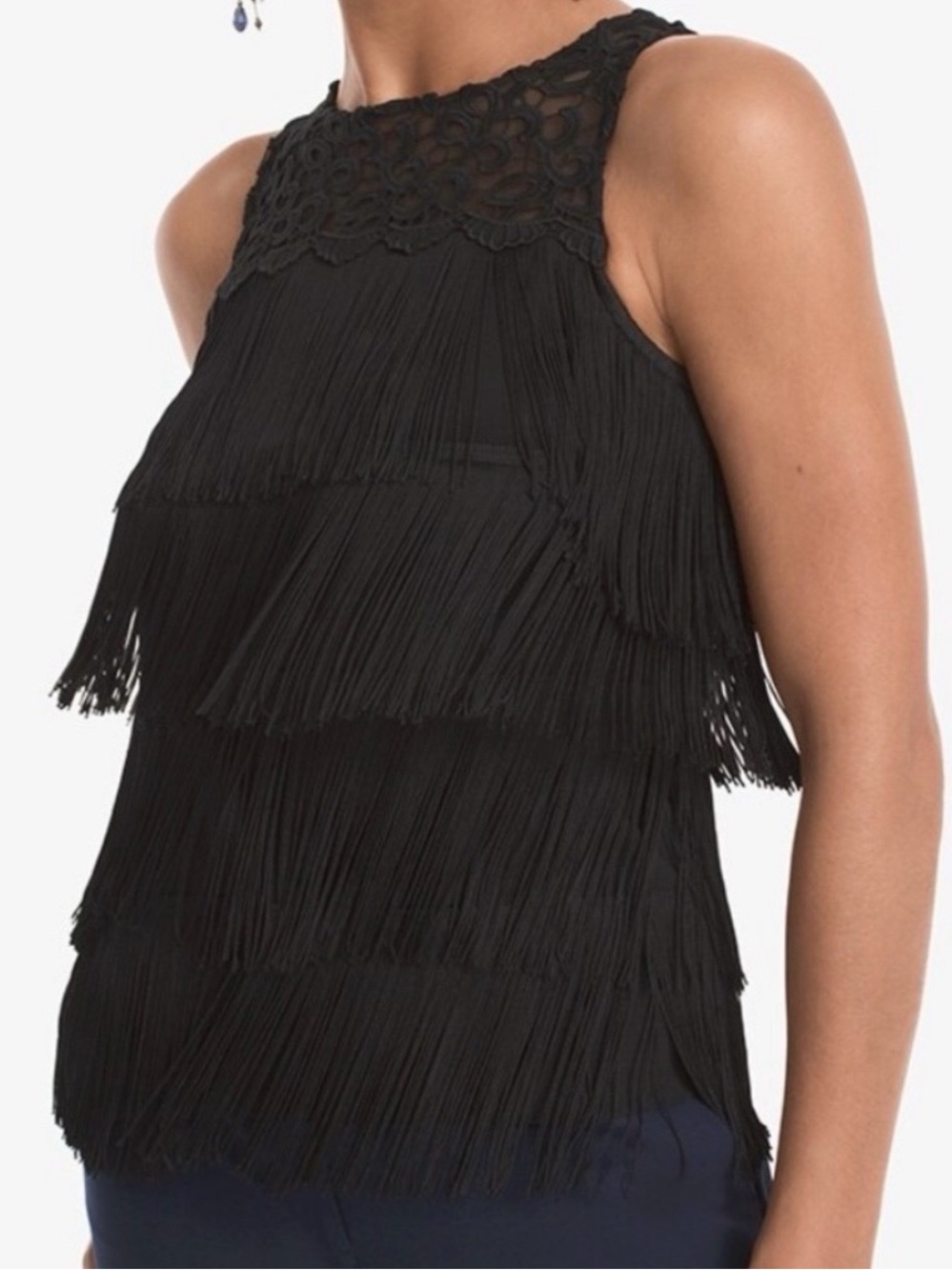 White House Black Market Sleeveless Fringe Top
